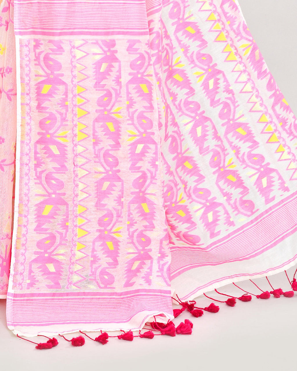 Piyari Fashion Women's Off White Pink Cotton Silk Jamdani Saree - Distacart