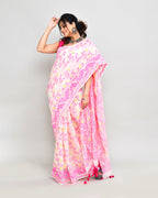 Piyari Fashion Women's Off White Pink Cotton Silk Jamdani Saree - Distacart