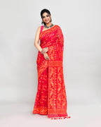 Piyari Fashion Women's Rani Orange Cotton Silk Jamdani Saree - Distacart