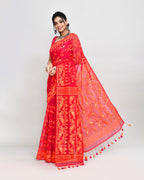 Piyari Fashion Women's Rani Orange Cotton Silk Jamdani Saree - Distacart