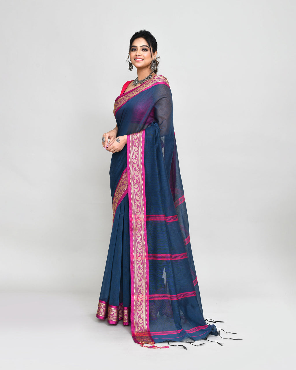 Piyari Fashion Women`s Cotton Silk Charcoal Handloom Saree With Blouse - Distacart