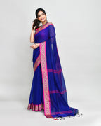 Piyari Fashion Women`s Cotton Silk Royel Blue Handloom Saree With Blouse - Distacart