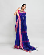 Piyari Fashion Women`s Cotton Silk Royel Blue Handloom Saree With Blouse - Distacart