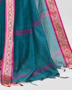 Piyari Fashion Women`s Cotton Silk Teal Handloom Saree With Blouse - Distacart