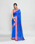 Piyari Fashion Women`s Cotton Silk Blue Handloom Saree With Blouse - Distacart