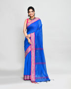 Piyari Fashion Women`s Cotton Silk Blue Handloom Saree With Blouse - Distacart