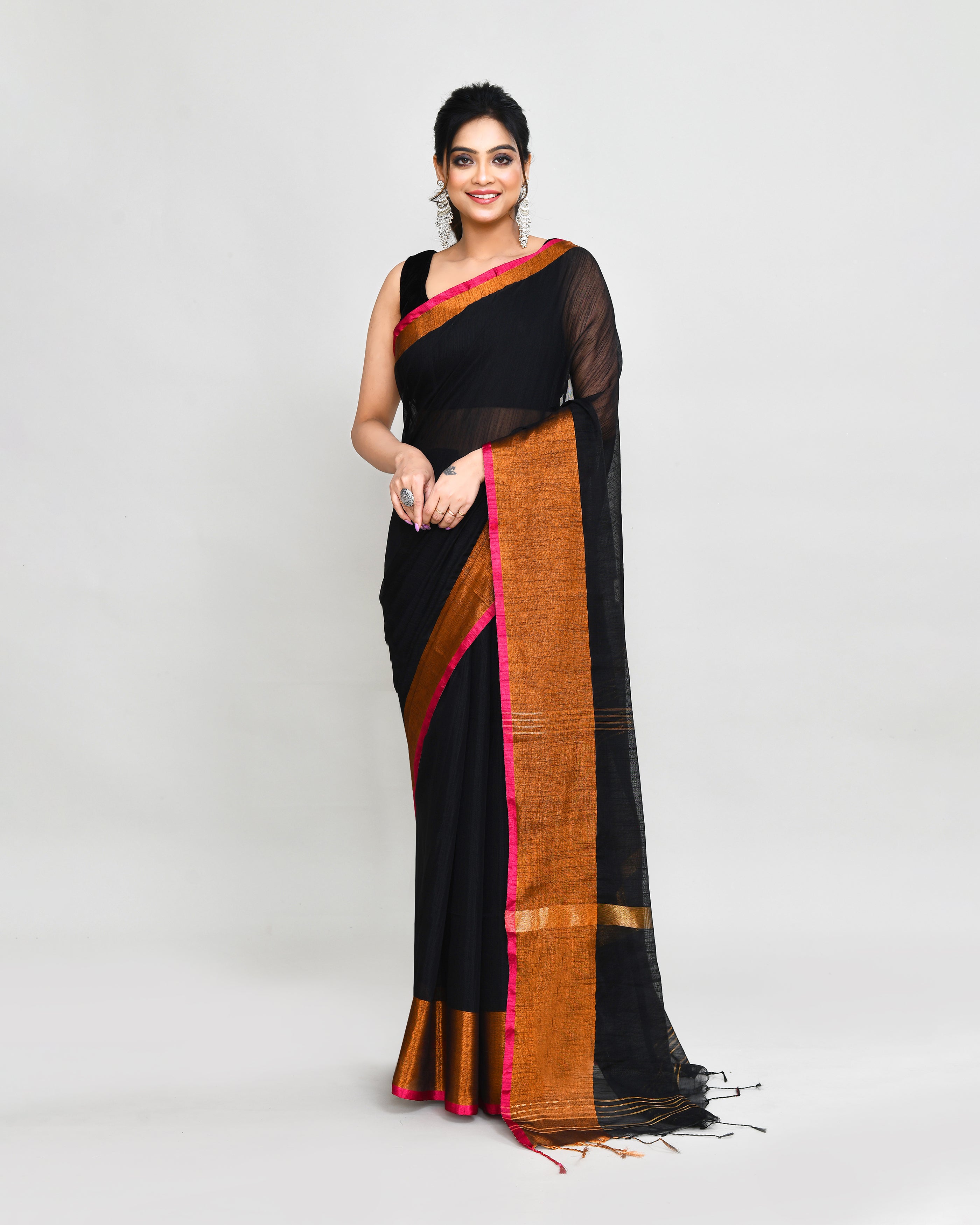 Piyari Fashion Women`s Cotton Silk Black Handloom Saree With Blouse - Distacart