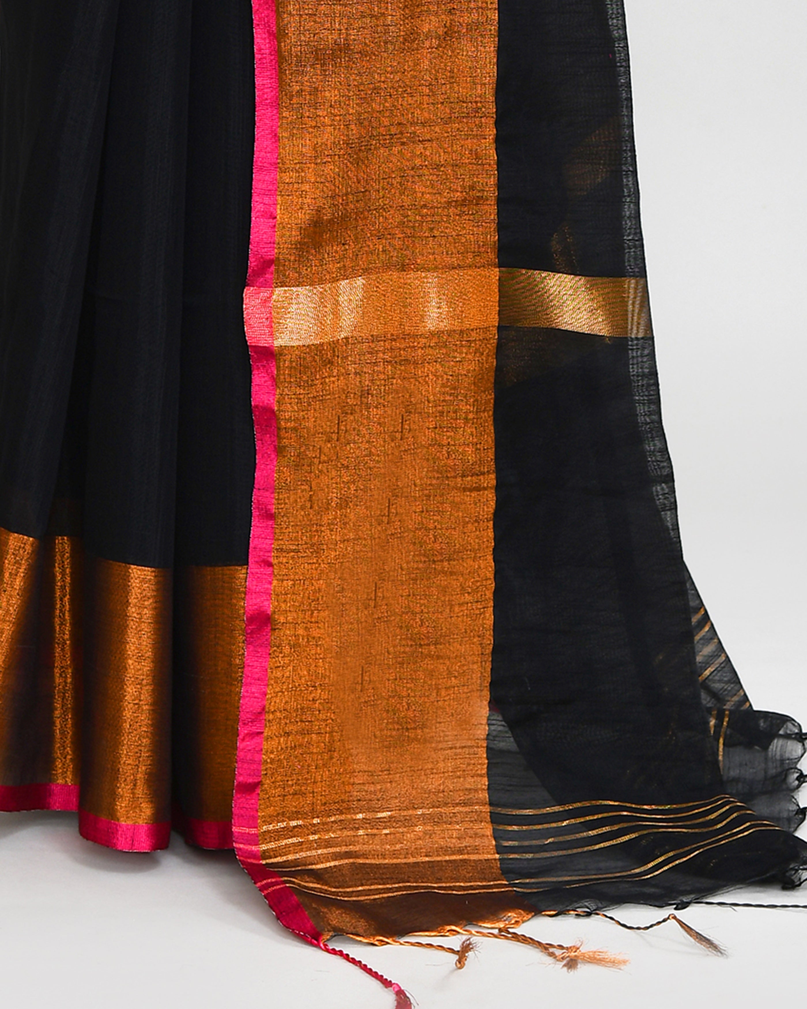 Piyari Fashion Women`s Cotton Silk Black Handloom Saree With Blouse - Distacart
