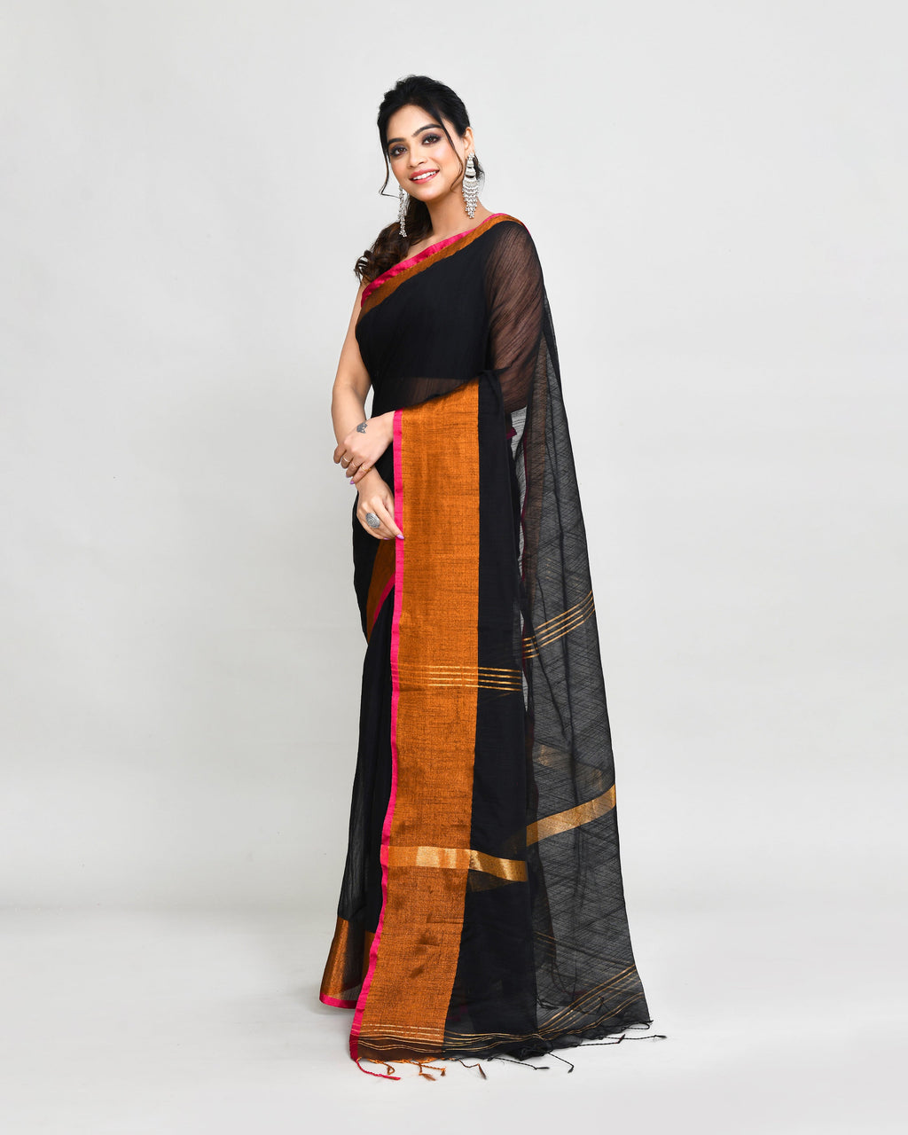 Piyari Fashion Women`s Cotton Silk Black Handloom Saree With Blouse - Distacart