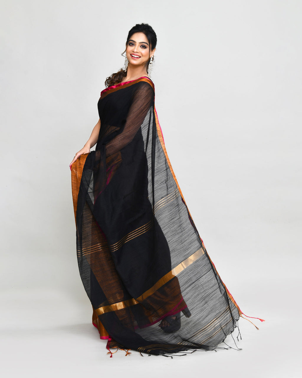 Piyari Fashion Women`s Cotton Silk Black Handloom Saree With Blouse - Distacart