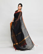 Piyari Fashion Women`s Cotton Silk Black Handloom Saree With Blouse - Distacart
