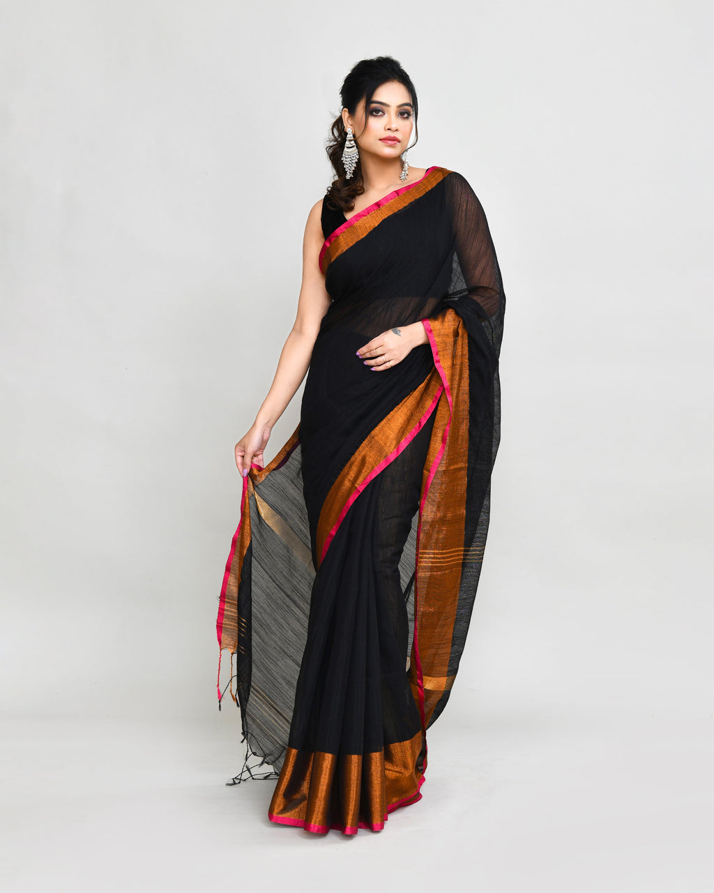 Piyari Fashion Women`s Cotton Silk Black Handloom Saree With Blouse - Distacart