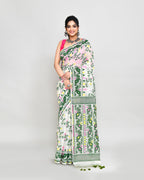 Piyari Fashion Women's Off White Green Cotton Silk Jamdani Saree - Distacart