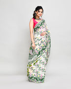 Piyari Fashion Women's Off White Green Cotton Silk Jamdani Saree - Distacart