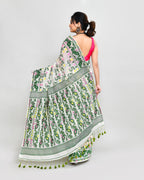 Piyari Fashion Women's Off White Green Cotton Silk Jamdani Saree - Distacart