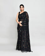 Piyari Fashion Women's Black Cotton Silk Jamdani Saree With Tassels - Distacart