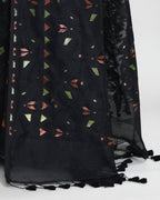 Piyari Fashion Women's Black Cotton Silk Jamdani Saree With Tassels - Distacart