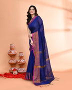 Piyari Fashion Women`s Cotton Silk Royel Blue Handloom Saree With Blouse - Distacart