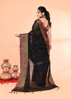 Piyari Fashion Women`s Cotton Blend Black Handloom Saree With Blouse - Distacart