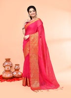 Piyari Fashion Women`s Cotton Blend Rani Handloom Saree With Blouse - Distacart