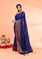 Piyari Fashion Women`s Cotton Blend Royel Blue Handloom Saree With Blouse - Distacart