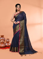 Piyari Fashion Women`s Cotton Blend Grey Handloom Saree With Blouse - Distacart