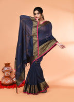 Piyari Fashion Women`s Cotton Blend Grey Handloom Saree With Blouse - Distacart