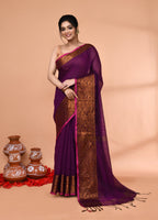 Piyari Fashion Women`s Cotton Blend Magenta Handloom Saree With Blouse - Distacart