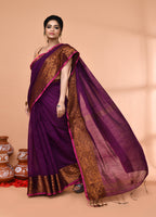 Piyari Fashion Women`s Cotton Blend Magenta Handloom Saree With Blouse - Distacart