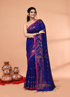 Piyari Fashion Women`s Cotton Blend Royel Blue Handloom Saree With Blouse - Distacart