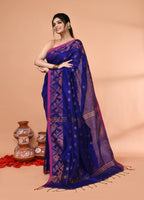 Piyari Fashion Women`s Cotton Blend Royel Blue Handloom Saree With Blouse - Distacart