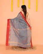 Piyari Fashion Women's Grey Cotton Blend Handloom Saree With Red Temple Border - Distacart