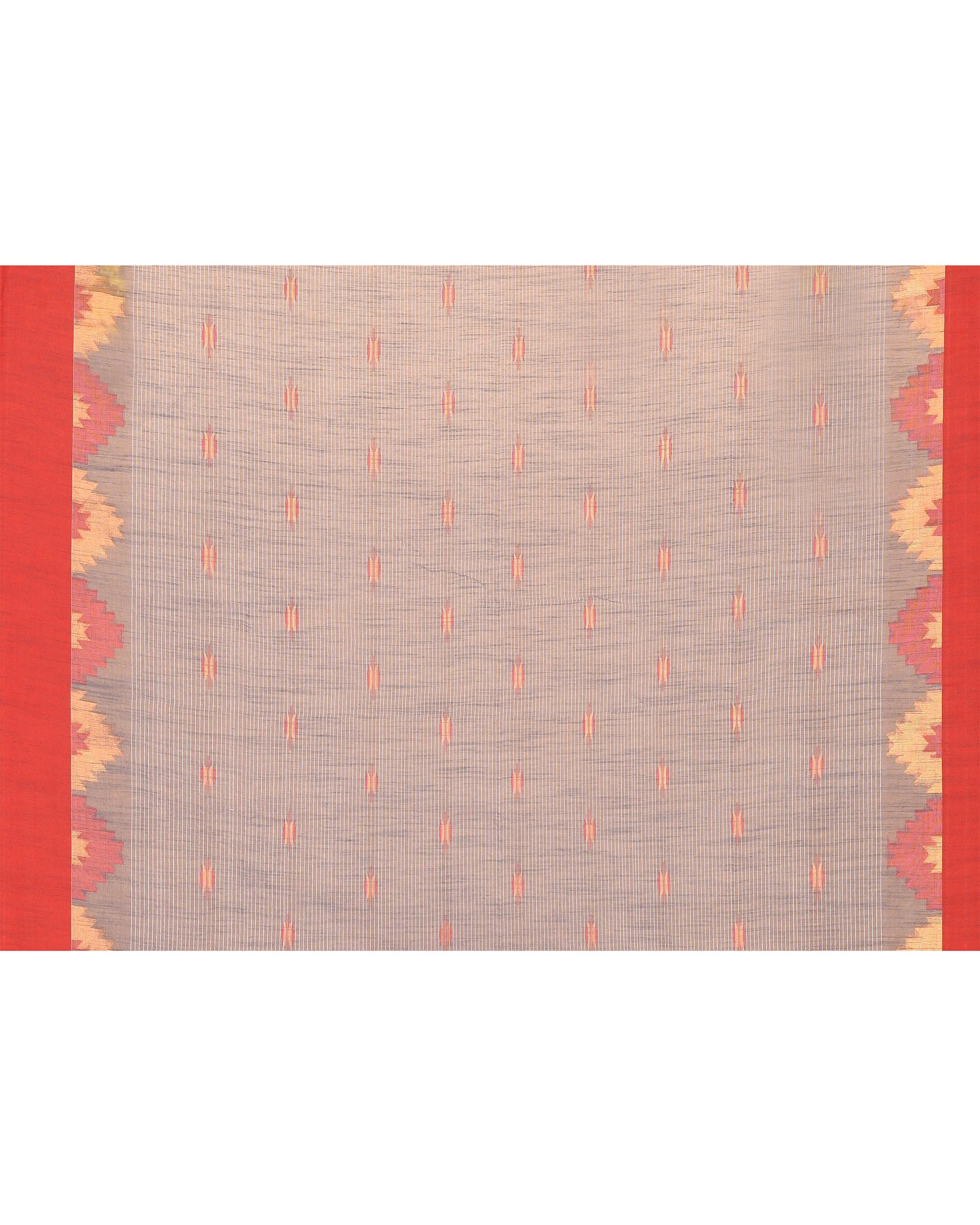 Piyari Fashion Women's Grey Cotton Blend Handloom Saree With Red Temple Border - Distacart