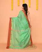 Piyari Fashion Women's Green Cotton Blend Handloom Saree With Red Temple Border - Distacart