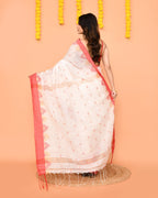 Piyari Fashion Women's White Cotton Blend Handloom Saree With Red Temple Border - Distacart