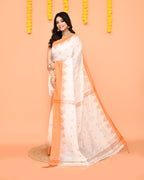 Piyari Fashion Women's White Cotton Blend Handloom Saree With Brown Temple Border - Distacart