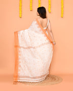 Piyari Fashion Women's White Cotton Blend Handloom Saree With Brown Temple Border - Distacart