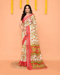 Piyari Fashion Women's Off White Printed Cotton Saree With Zari Border - Distacart