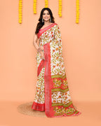 Piyari Fashion Women's Off White Printed Cotton Saree With Zari Border - Distacart