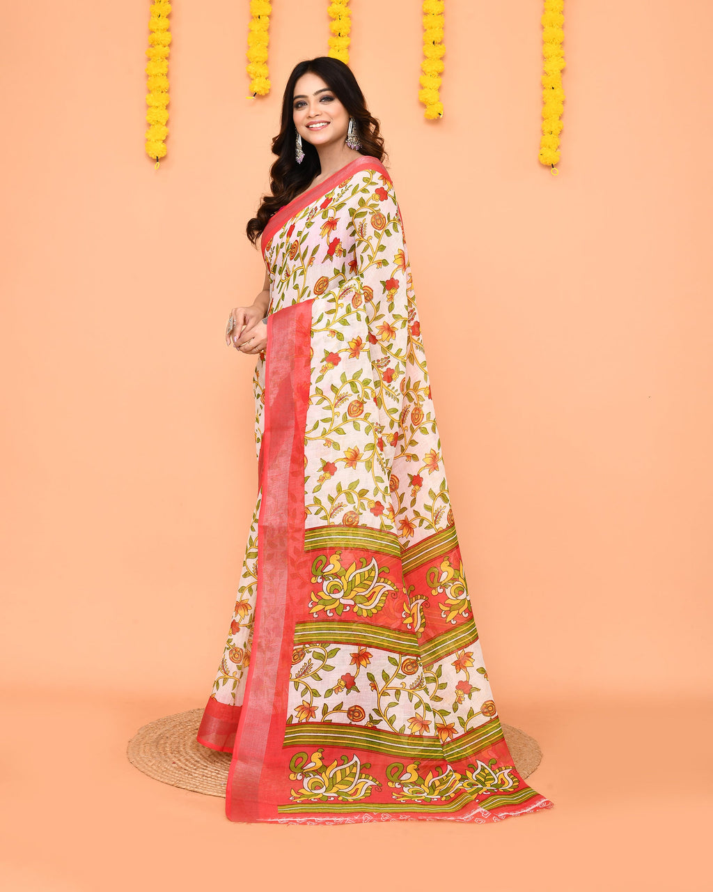 Piyari Fashion Women's Off White Printed Cotton Saree With Zari Border - Distacart