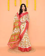 Piyari Fashion Women's Off White Printed Cotton Saree With Zari Border - Distacart