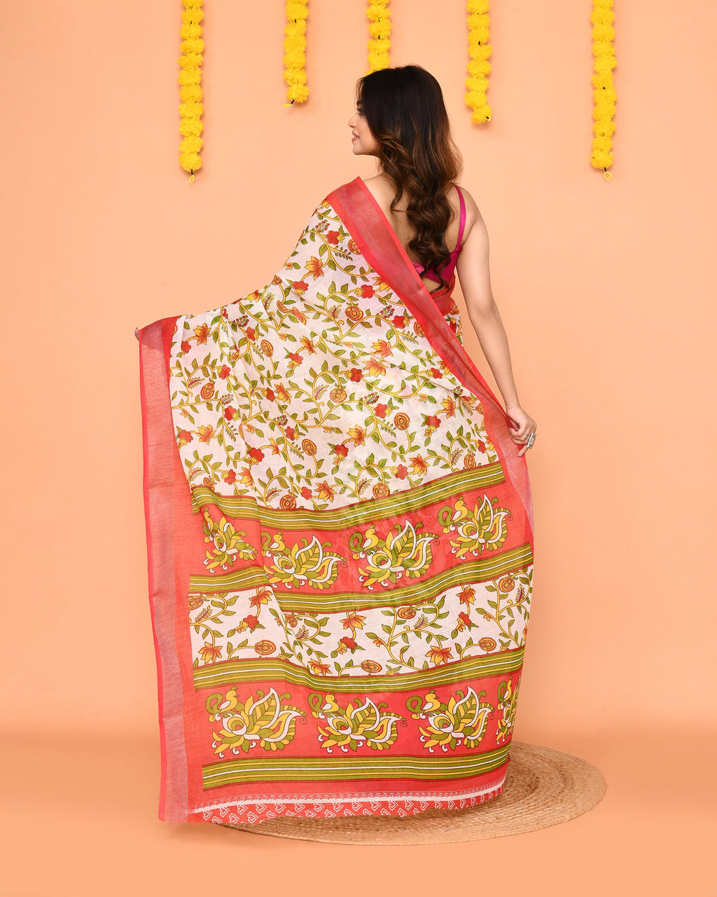 Piyari Fashion Women's Off White Printed Cotton Saree With Zari Border - Distacart
