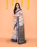 Piyari Fashion Women's Off White Printed Cotton Saree With Zari Border - Distacart