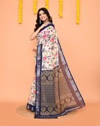 Piyari Fashion Women's Off White Printed Cotton Saree With Zari Border - Distacart