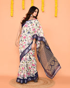 Piyari Fashion Women's Off White Printed Cotton Saree With Zari Border - Distacart