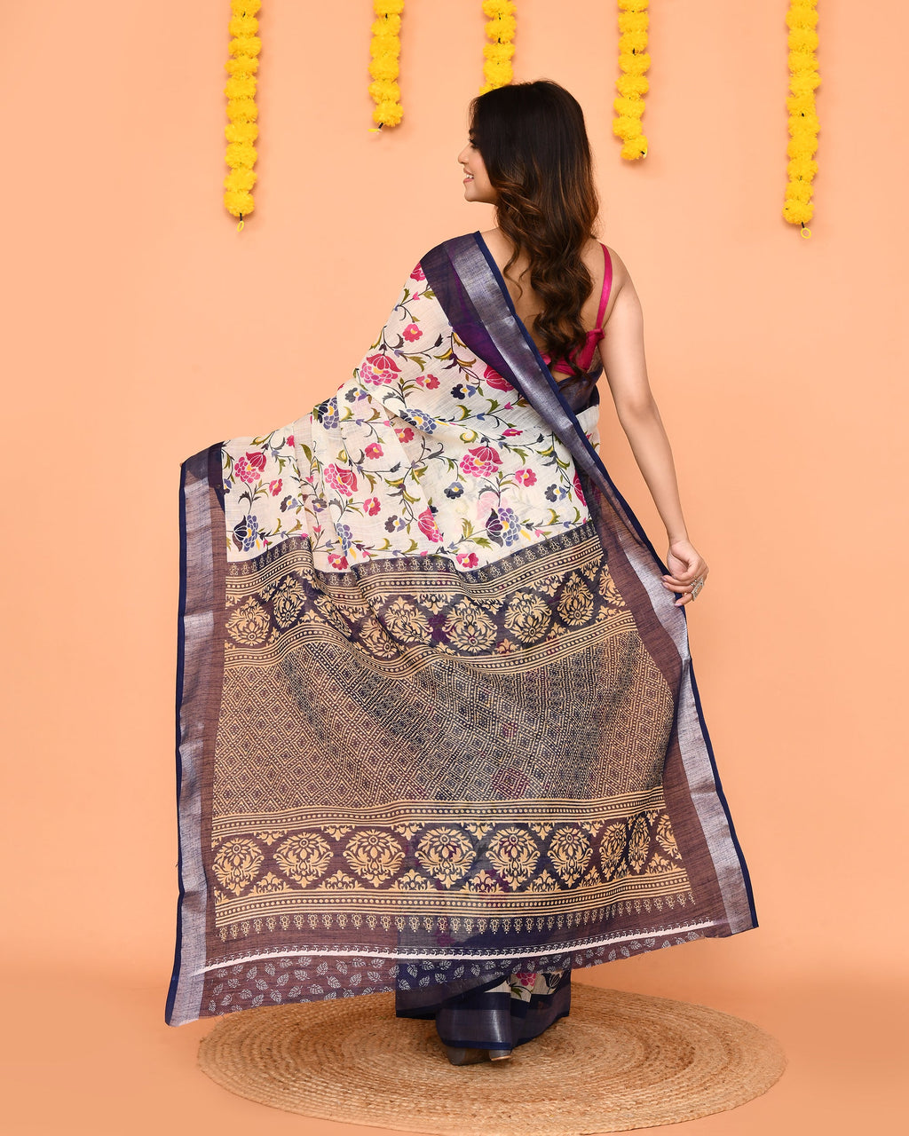 Piyari Fashion Women's Off White Printed Cotton Saree With Zari Border - Distacart