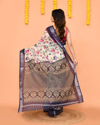 Piyari Fashion Women's Off White Printed Cotton Saree With Zari Border - Distacart