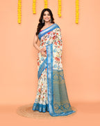 Piyari Fashion Women's Off White Printed Cotton Saree With Zari Border - Distacart