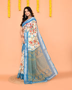 Piyari Fashion Women's Off White Printed Cotton Saree With Zari Border - Distacart
