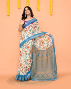 Piyari Fashion Women's Off White Printed Cotton Saree With Zari Border - Distacart